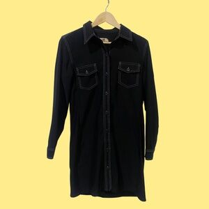 J. Crew Black Long Sleeve Shirt Dress Button Front 90s Vibes
